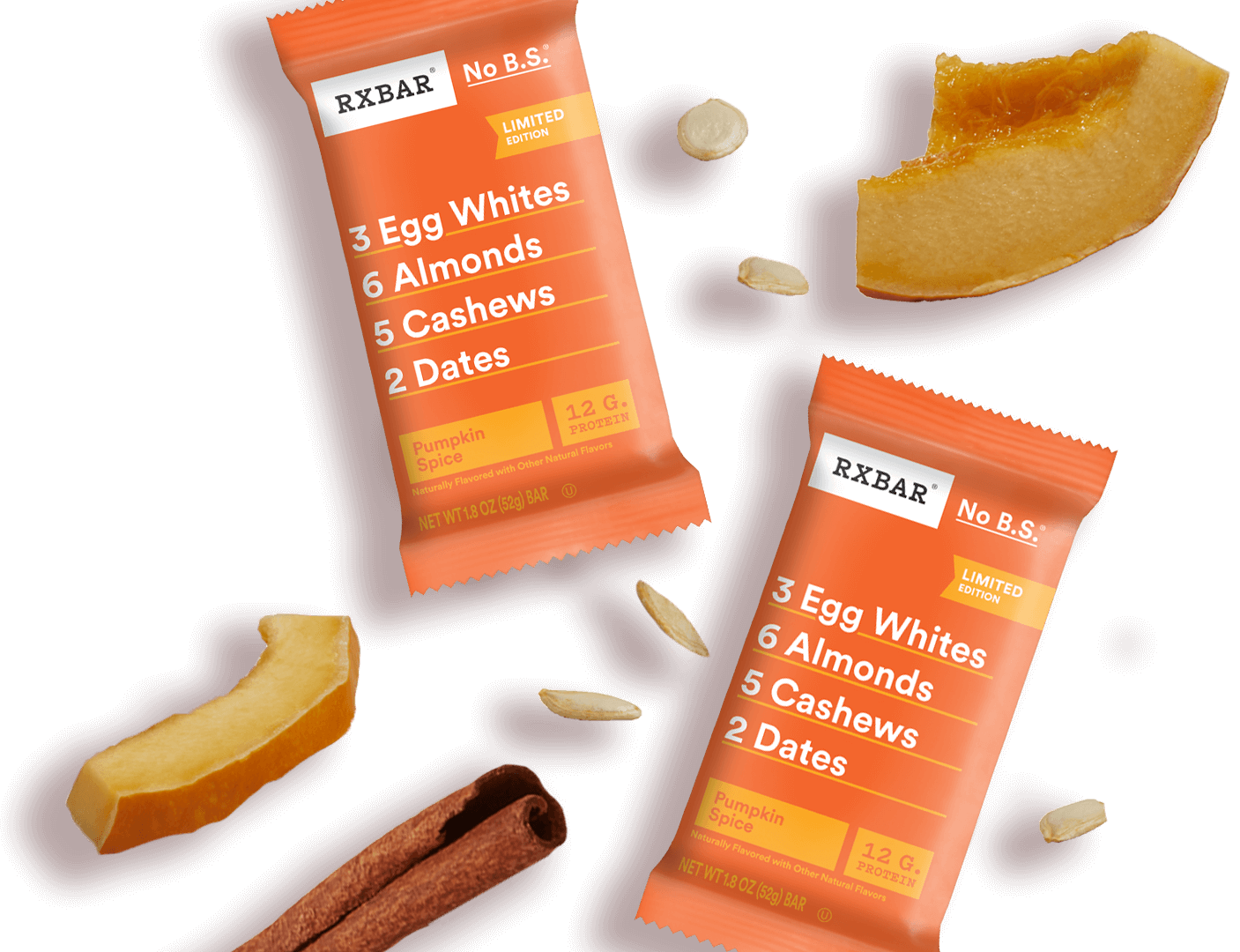 Pumpkin Spice RXBARs with pumpkin pieces 